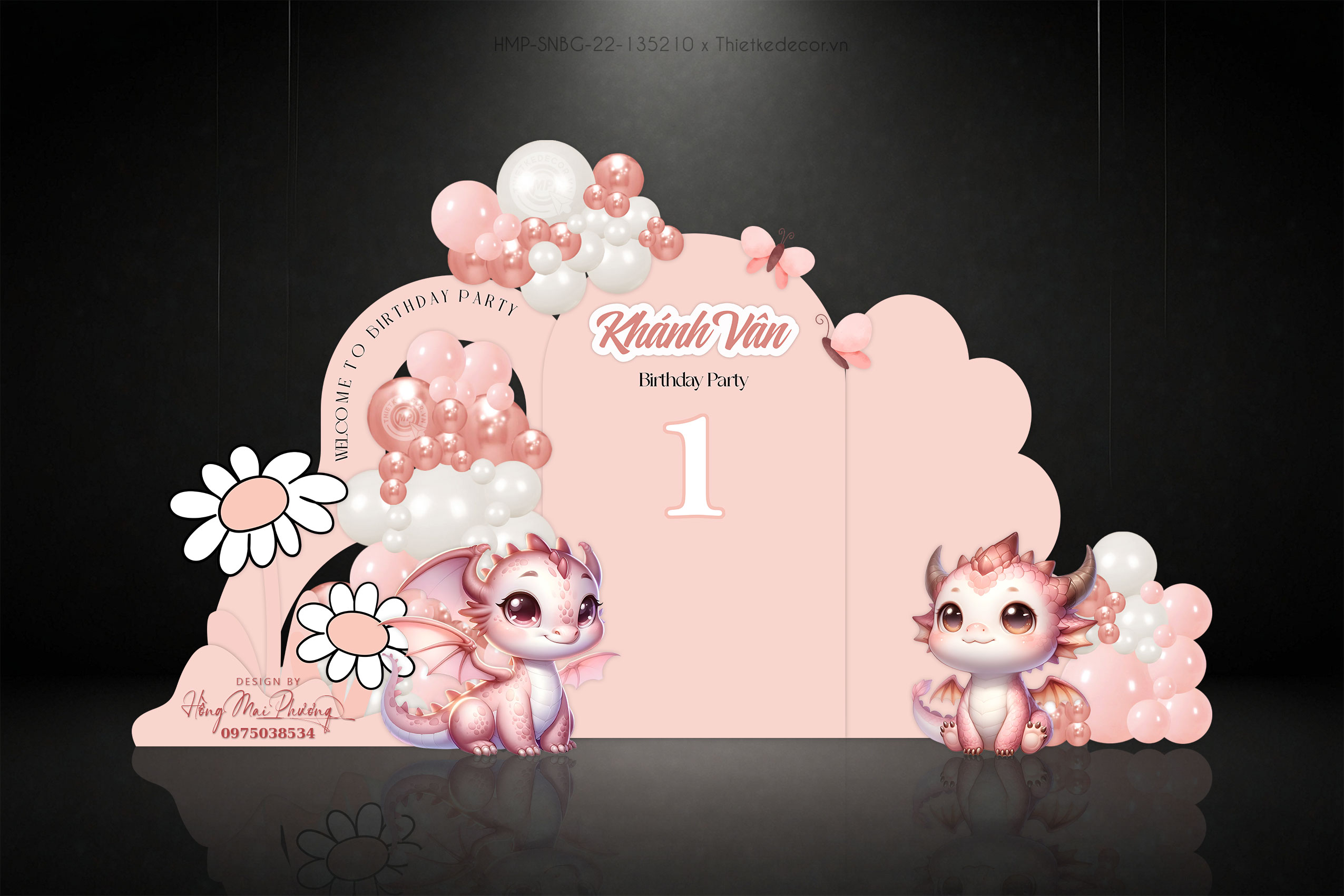 Sinh nhật bé gái tuổi rồng tone hồng cam